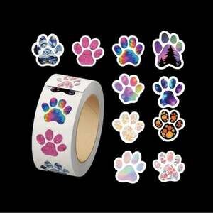 Roll of 500 Paw Print (10 different designs) Colorful Stickers